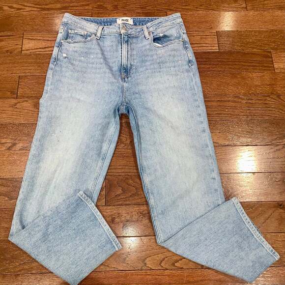 Paige Embellished Light Wash Straight Leg Jeans, Size 31